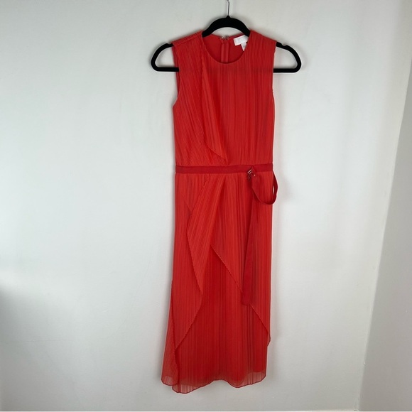 BOSS Hugo Boss Runway Edition Deliri Pleated Red Midi Dress Size 0 - Picture 5 of 9